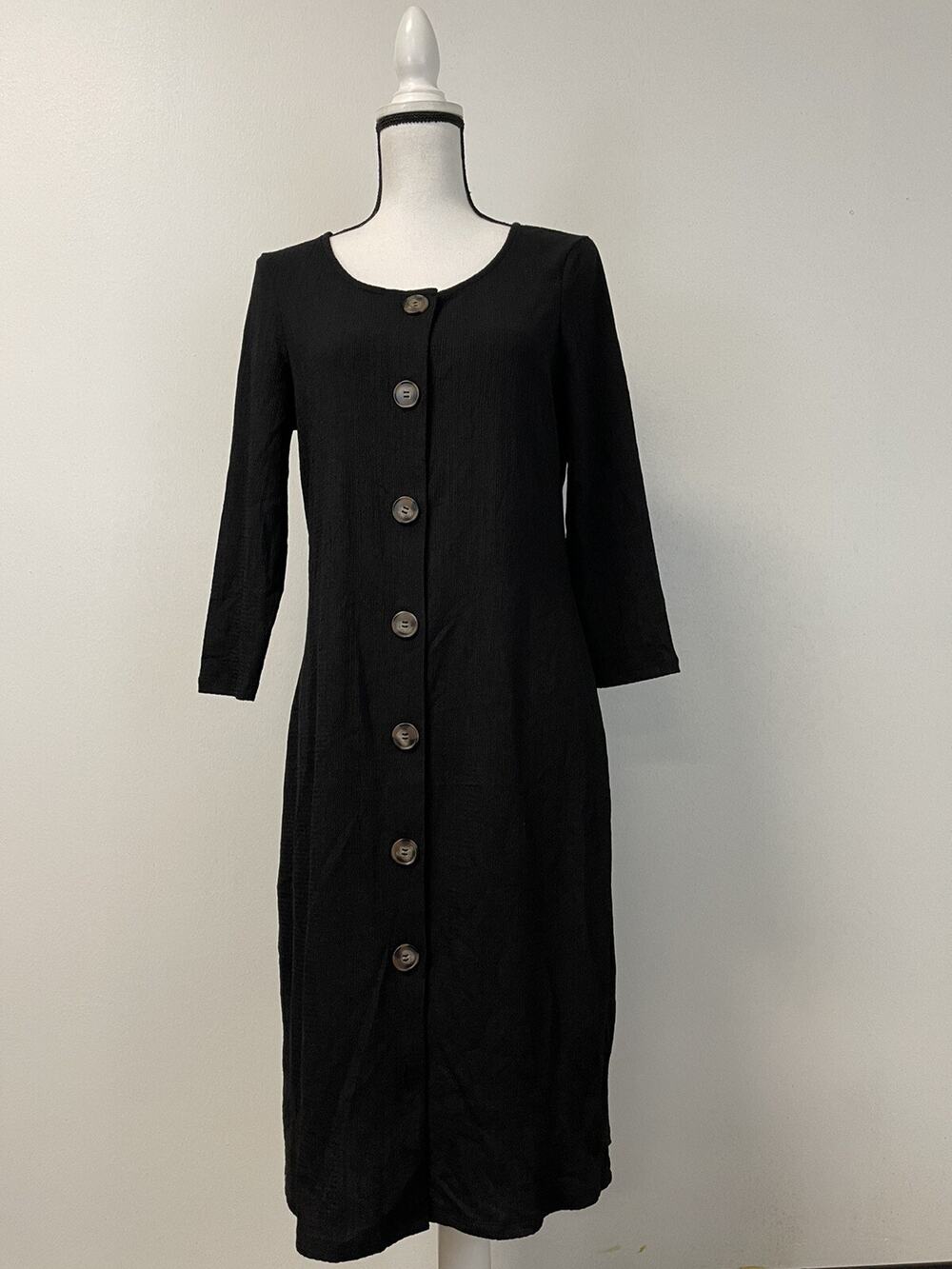 PEPCO A Line Dress Womens 8 Black Sweater Dress Button UP UK:12 N130